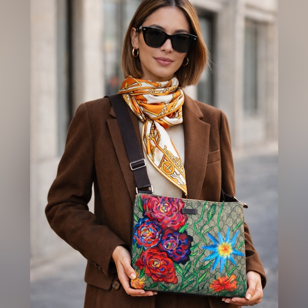 One of A Kind Hand Painted Gucci Custom Floral crossbody🌸